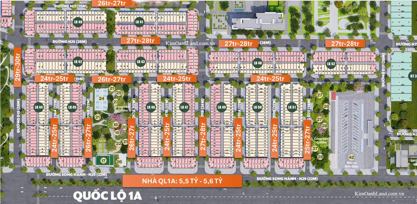 bảng giá bán đất nền dầu giây The Link City giia đoạn 5 đồng nai Kim Oanh Land